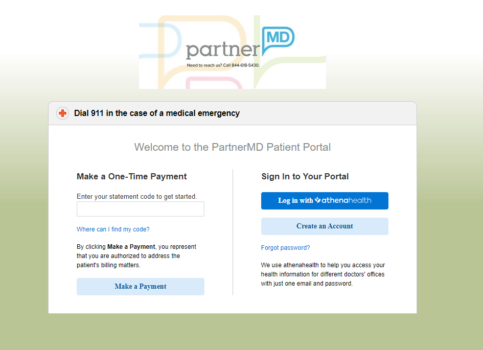 screenshot of Patient Portal login screen 