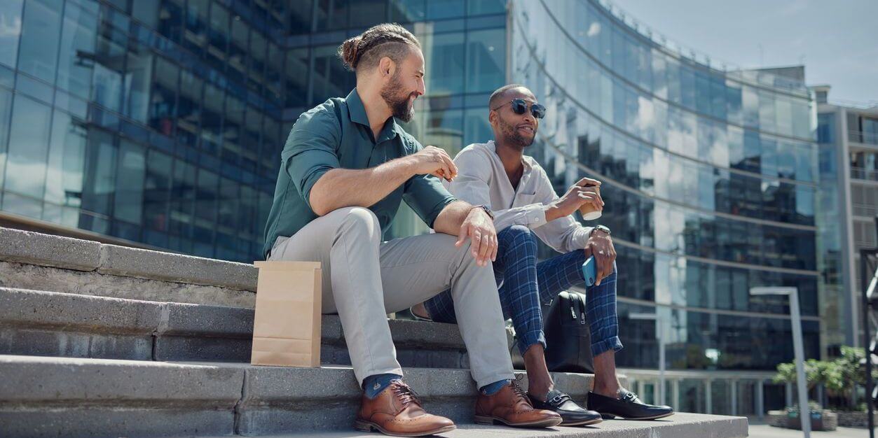 Two co-workers taking a break from work. 