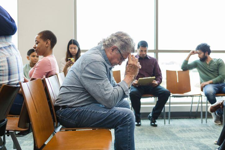 Patients in a waiting room for their doctor's appointment